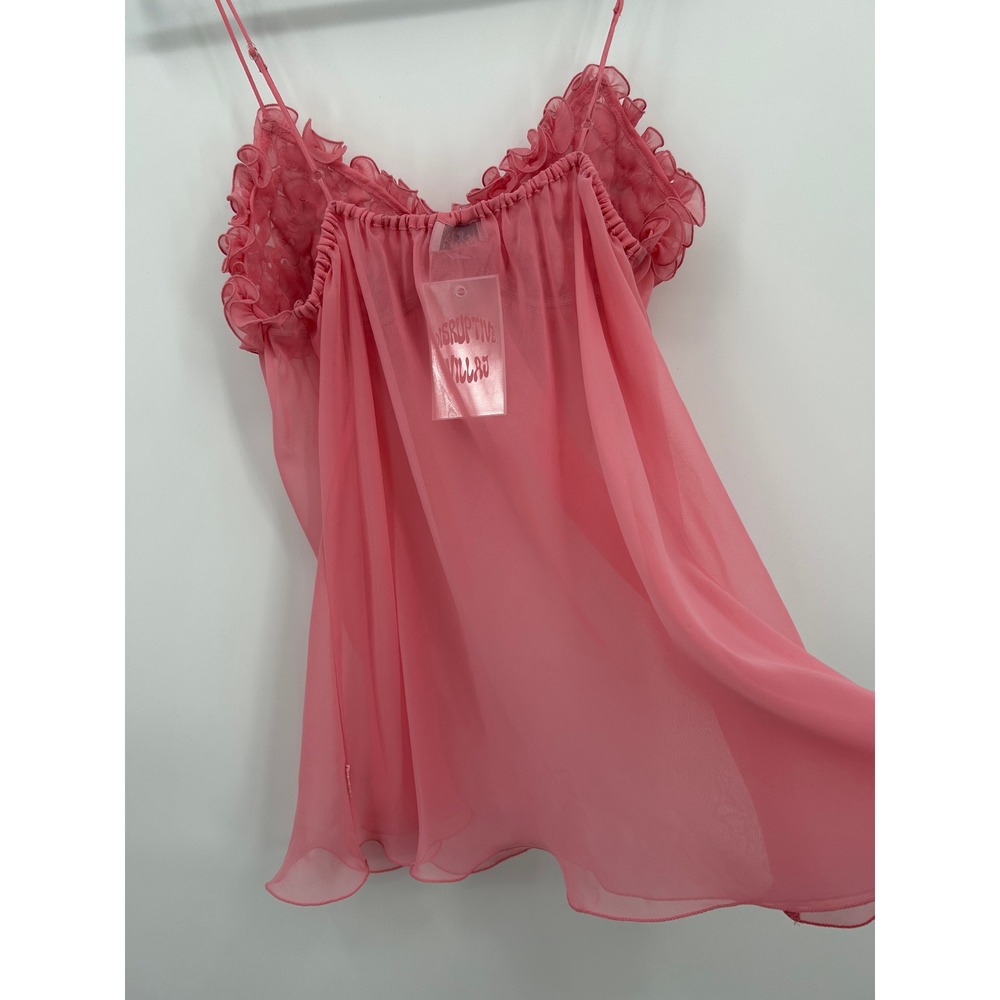 La Senza Lingerie Pink Ruffle Rosette Babydoll Chemise Sheer Nightgown Small - Picture 6 of 13